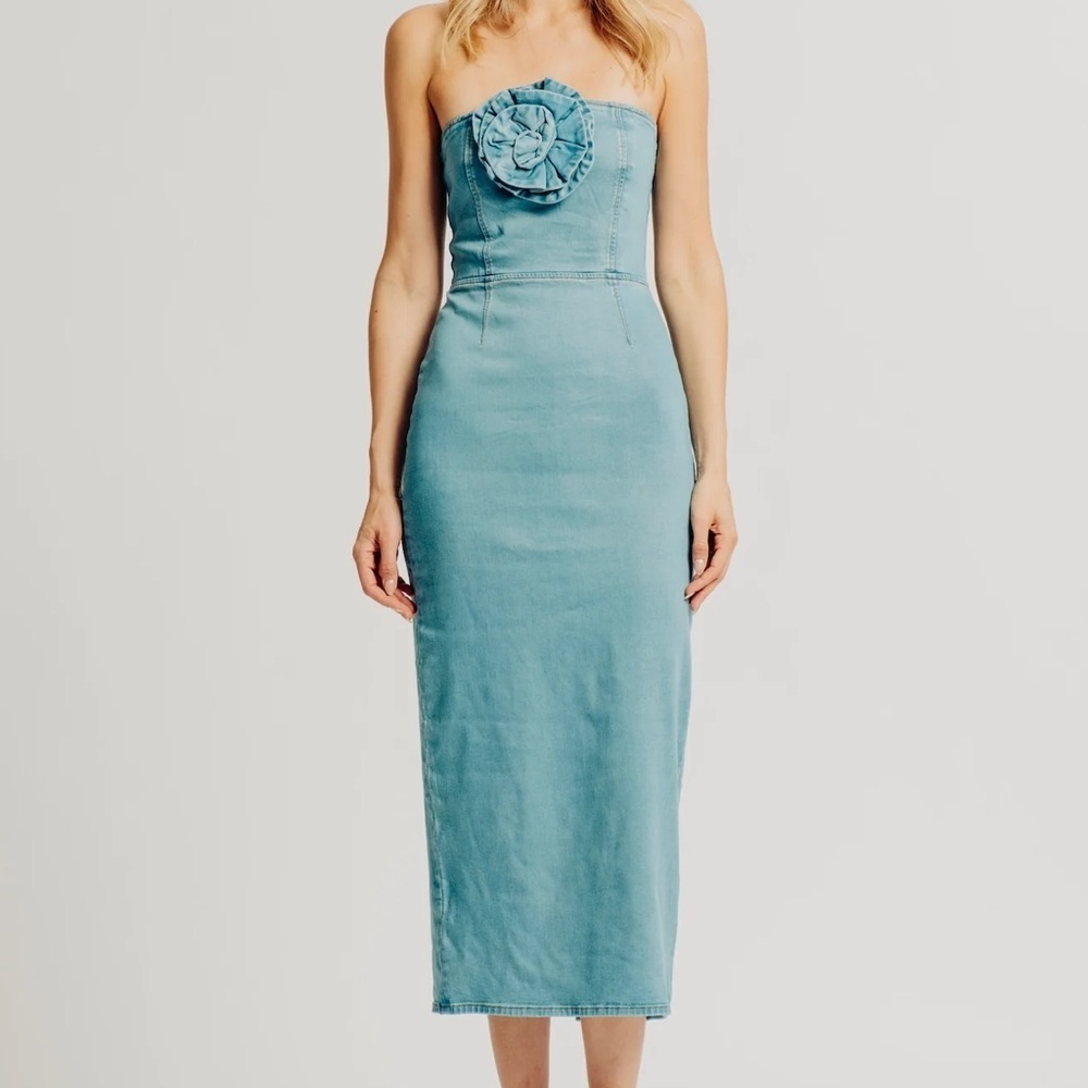NWT Torn by Ronny Kobo Renee‎ Strapless Denim Midi Dress in Medium Blue Small - Picture 10 of 10